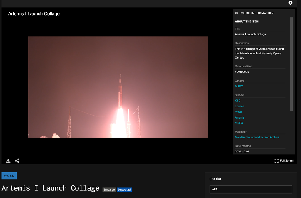 A screenshot of a video of various views during the Artemis launch at Kennedy Space Center.